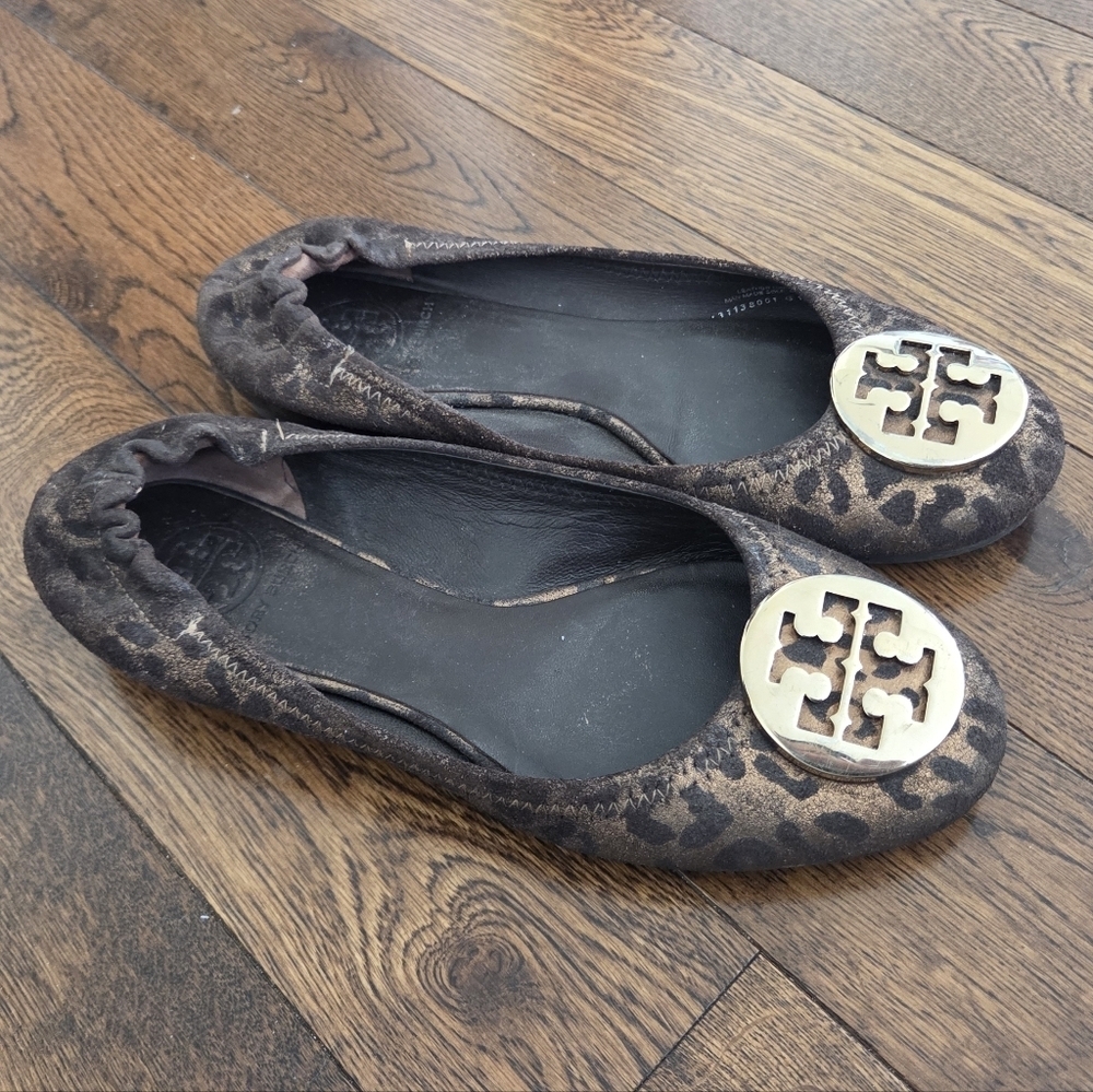 Tory Burch Reva Ballet Leopard Print Leather Flats Size 6.5
